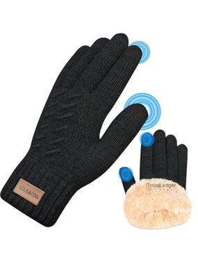 Winter Gloves Fleece Lined Knit Touch Screen Thermal Warm Cold Weather